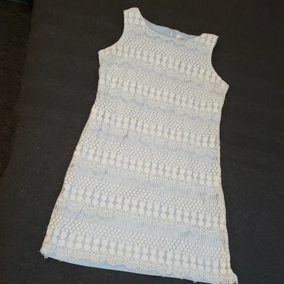 Eliza J | Dresses | Vintage Eliza J Midi Dress Lace Overlay Sleeveless  Light Blue White Womens 2 | Poshmark